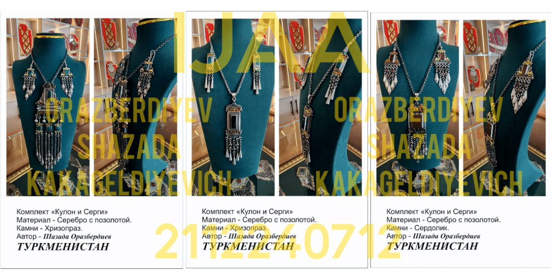 (13) TM Orazberdiyev Shazada - MASTER JEWELER OF THE HIGHEST QUALIFICATION, JEWELRY ARTIST, LECTURER AT THE STATE ACADEMY OF ARTS OF TURKMENISTAN, AUTHOR AND DESIGNER OF UNIQUE NATIONAL JEWELRY WORKS /  2112240712 / Reg. No. 1037